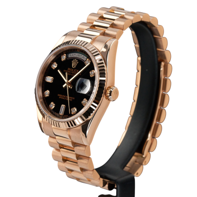 ROLEX DAY-DATE 36 ROSE GOLD BLACK DIAMOND DIAL FULL SET 2006 REF: 118235