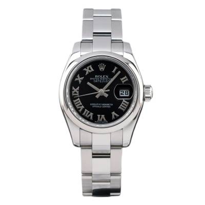 ROLEX LADY DATEJUST 26 STEEL BLACK ROMAN DIAL 2010 FULL SET REF:179160