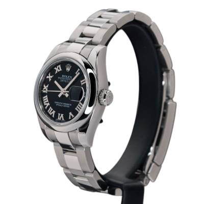 ROLEX LADY DATEJUST 26 STEEL BLACK ROMAN DIAL 2010 FULL SET REF:179160