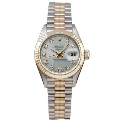 ROLEX DATEJUST 26 MM TRIDOR SILVER DIAMOND DIAL JUBILEE FULL SET 1986 REF: 69179