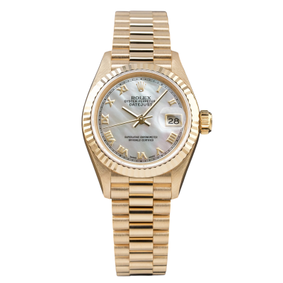 ROLEX LADY DATEJUST 26 MM YELLOW GOLD SILVER MOP ROMAN DIAL FULL SET 1993 REF: 69178
