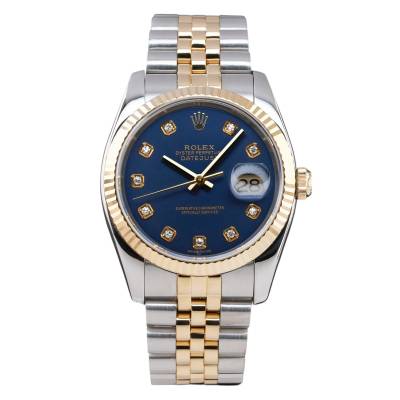 ROLEX DATEJUST 36 TWO TONE YELLOW GOLD STEEL JUBILEE BLUE DIAMOND DIAL BOX+PAPERS 2005 REF: 116233