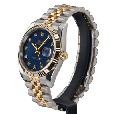 ROLEX DATEJUST 36 TWO TONE YELLOW GOLD STEEL JUBILEE BLUE DIAMOND DIAL BOX+PAPERS 2005 REF: 116233