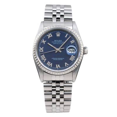 ROLEX DATEJUST 36 STEEL JUBILEE BLUE ROMAN DIAL 2002 FULL SET REF: 16220