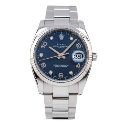 ROLEX OYSTER PERPETUAL DATE 34 STEEL BLUE ARABIC DIAMOND DIAL 2013 FULL SET REF: 115234