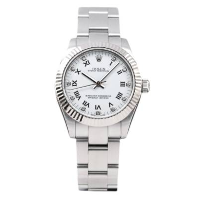 ROLEX OYSTER PERPETUAL 31 STEEL WHITE ROMAN DIAMOND DIAL 2007 FULL SET REF:177234