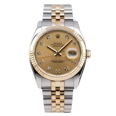 ROLEX DATEJUST 36 TWO TONE YELLOW GOLD STEEL JUBILEE CHAMPAGNE DIAMOND DIAL BOX+PAPERS REF: 116233