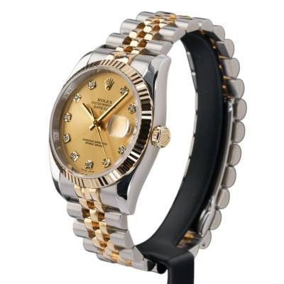 ROLEX DATEJUST 36 TWO TONE YELLOW GOLD STEEL JUBILEE CHAMPAGNE DIAMOND DIAL BOX+PAPERS REF: 116233