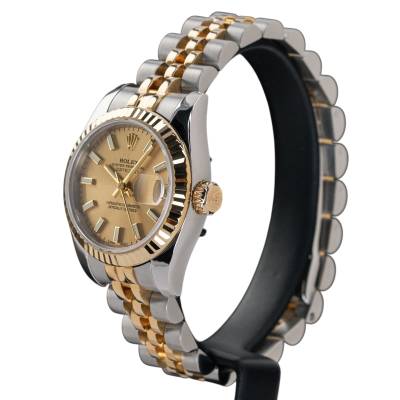 ROLEX LADY DATEJUST TWO-TONE YELLOW GOLD STEEL JUBILEE CHAMPAGNE DIAL FULL SET 2005 REF: 179173