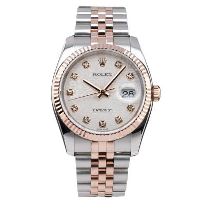 ROLEX DATEJUST 36 TWO TONE ROSE GOLD JUBILEE SILVER DIAMOND DIAL 2009 BOX+PAPERS REF: 116231