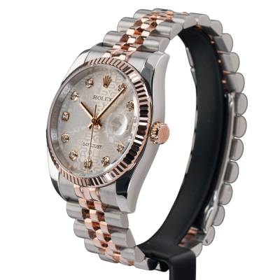 ROLEX DATEJUST 36 TWO TONE ROSE GOLD JUBILEE SILVER DIAMOND DIAL 2009 BOX+PAPERS REF: 116231