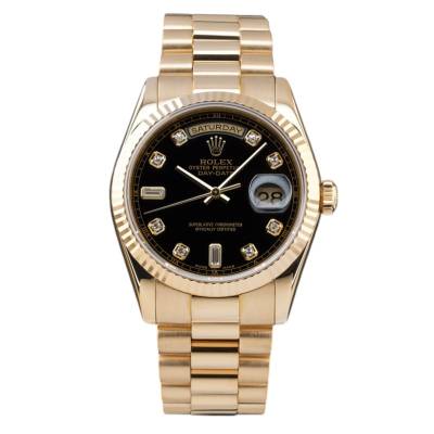 ROLEX DAY DATE PRESIDENT 36 YELLOW GOLD BLACK BIG DIAMOND DIAL 2000 FULL SET REF:118238