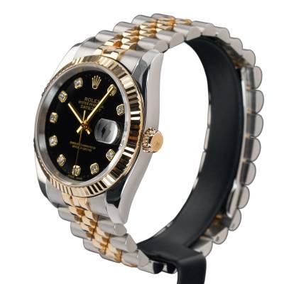 ROLEX DATEJUST 36MM TWO TONE YELLOW GOLD STEEL JUBILEE BLACK DIAMOND DIAL FULL SET 2006 REF: 116233