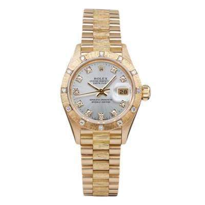 ROLEX LADY DATEJUST 26 YELLOW GOLD SILVER SMALL DIAMOND DIAL 19685 REF: 69288