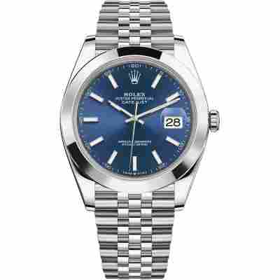 ROLEX DATEJUST 41 BLUE DIAL STEEL JUBILEE SMOOTH BEZEL REF: 126300