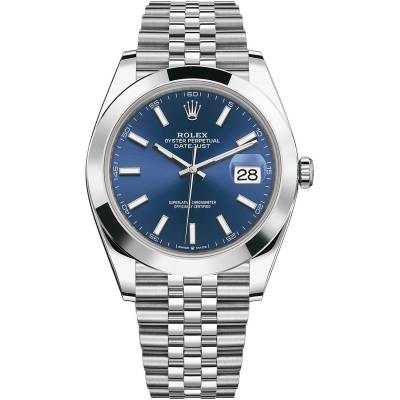 ROLEX DATEJUST 41 BLUE DIAL STEEL JUBILEE SMOOTH BEZEL REF: 126300