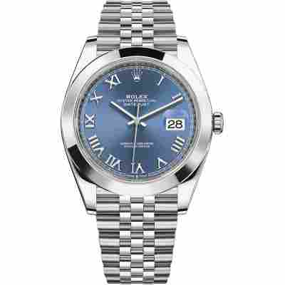 ROLEX DATEJUST 41 BLUE ROMAN DIAL STEEL JUBILEE SMOOTH BEZEL REF: 126300