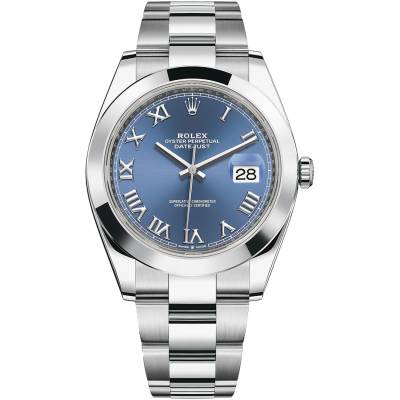 ROLEX DATEJUST 41 BLUE ROMAN DIAL OYSTER STEEL REF: 126300