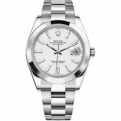 ROLEX DATEJUST 41 WHITE INDEX OYSTER STEEL SMOOTH BEZEL REF: 126300 