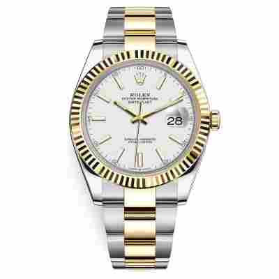 ROLEX DATEJUST 41 TWO TONE WHITE DIAL OYSTER FLUTED BEZEL REF: 126333