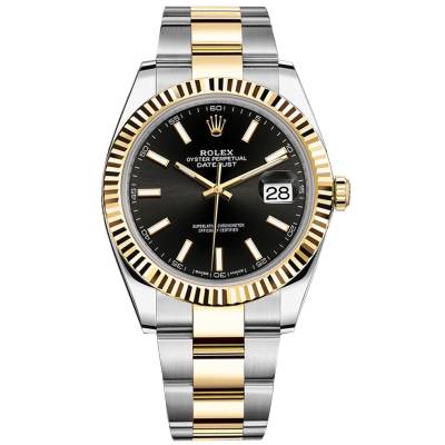 ROLEX DATEJUST 41 TWO TONE BLACK DIAL OYSTER FLUTED BEZEL REF: 126333