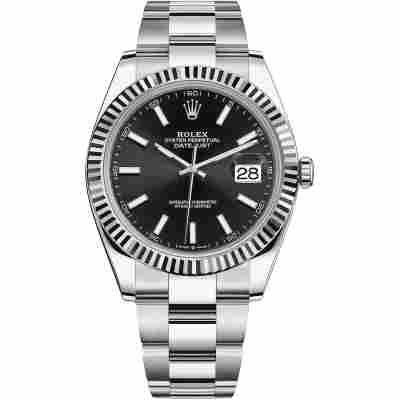 ROLEX DATEJUST 41 BLACK DIAL OYSTER STEEL FLUTED BEZEL REF: 126334