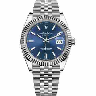 ROLEX DATEJUST 41 BLUE INDEX STEEL JUBILEE FLUTED BEZEL REF: 126334