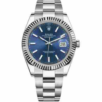 ROLEX DATEJUST 41 BLUE DIAL OYSTER STEEL FLUTED BEZEL REF: 126334