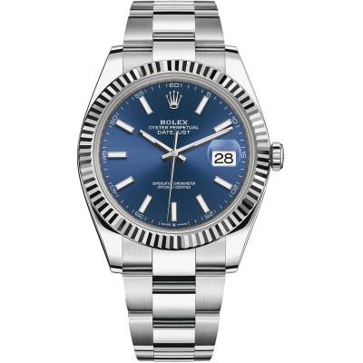 ROLEX DATEJUST 41 BLUE DIAL OYSTER STEEL FLUTED BEZEL REF: 126334