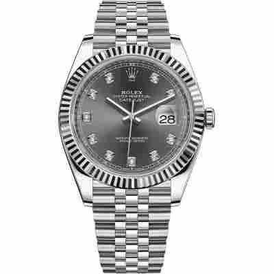 ROLEX DATEJUST 41 RHODIUM DIAMOND DIAL JUBILEE STEEL FLUTED BEZEL REF: 126334