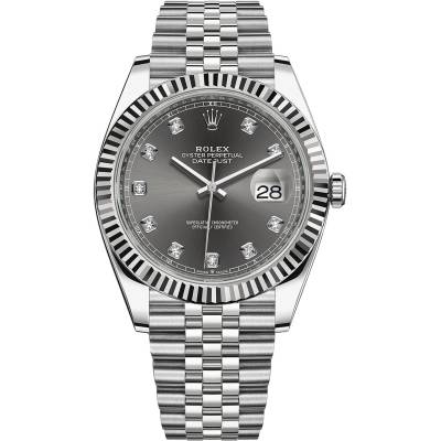 ROLEX DATEJUST 41 RHODIUM DIAMOND DIAL JUBILEE STEEL FLUTED BEZEL REF: 126334