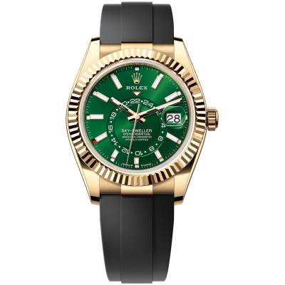 ROLEX SKY DWELLER 42MM YELLOW GOLD GREEN DIAL OYSTERFLEX REF: 336238 