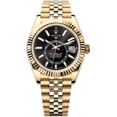 ROLEX SKY DWELLER 42MM YELLOW GOLD BLACK DIAL JUBILEE REF: 336938
