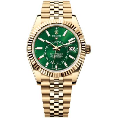 ROLEX SKY DWELLER 42MM YELLOW GOLD GREEN DIAL JUBILEE REF: 336938