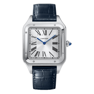 CARTIER SANTOS DUMONT 46.6 x 33.9 STEEL SILVER DIAL LEATHER STRAP MANUAL REF: WSSA0032