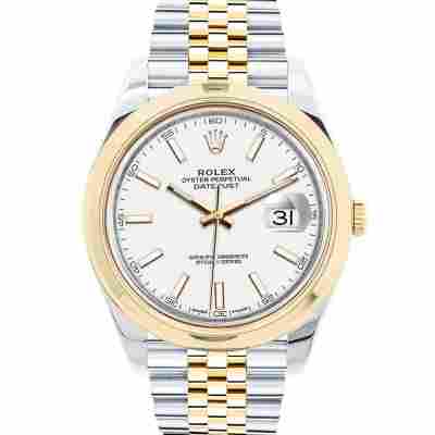 ROLEX DATEJUST 41 TWO TONE WHITE DIAL JUBILEE SMOOTH BEZEL REF: 126303