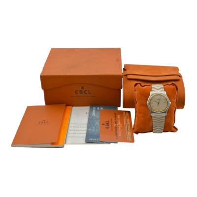 EBEL CLASSIC WAVE 34.5 QUARTZ TWO TONE WHITE DIAL BOX+PAPERS 2002 REF: 1187141