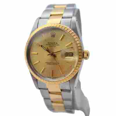 ROLEX OYSTER PERPETUAL DATE 34MM TWO TONE CHAMPAGNE DIAL AUTOMATIC REF: 15053