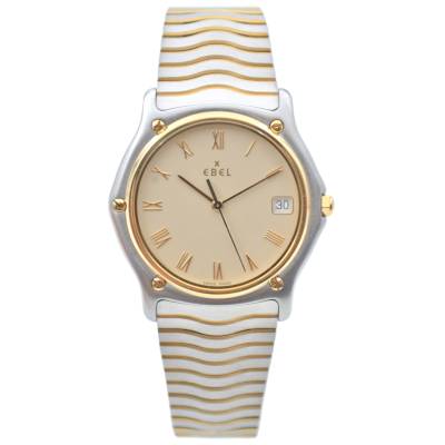 EBEL CLASSIC WAVE 34.5 QUARTZ TWO TONE WHITE DIAL BOX+PAPERS 2002 REF: 1187141