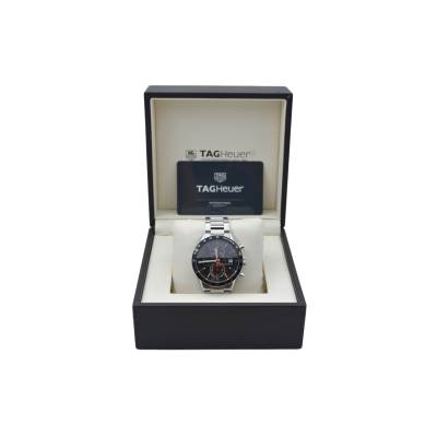TAG HEUER CARRERA JUAN MANUEL 41.5 AUTOMATIC STAINLESS STEEL BLACK DIAL BOX+PAPERS REF: CV201AM.BA0723