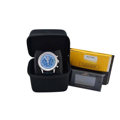BREITLING NAVITIMER 1 CHRONOGRAPH 46MM STEEL BLUE DIAL LEATHER STRAP 2017 REF: AB012721