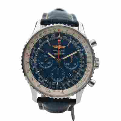 BREITLING NAVITIMER 1 CHRONOGRAPH 46MM STEEL BLUE DIAL LEATHER STRAP REF: AB012721