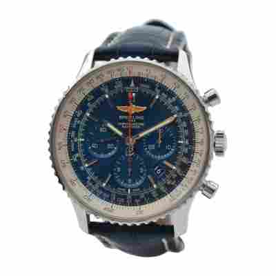 BREITLING NAVITIMER 1 CHRONOGRAPH 46MM STEEL BLUE DIAL LEATHER STRAP REF: AB012721