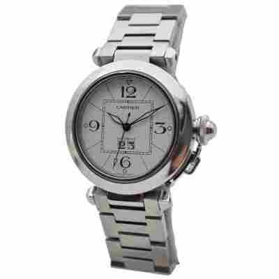 CARTIER PASHA C BIG DATE WHITE DIAL STAINLESS STEEL AUTOMATIC REF: 2475