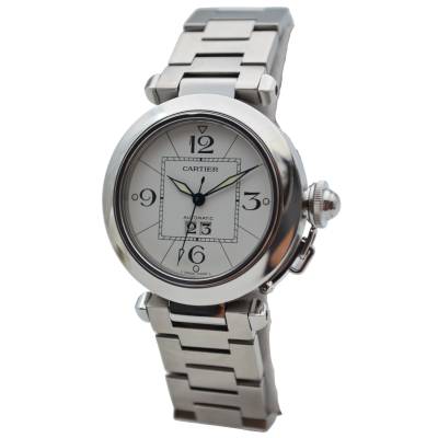 CARTIER PASHA C BIG DATE 35 WHITE DIAL STAINLESS STEEL AUTOMATIC REF: 2475