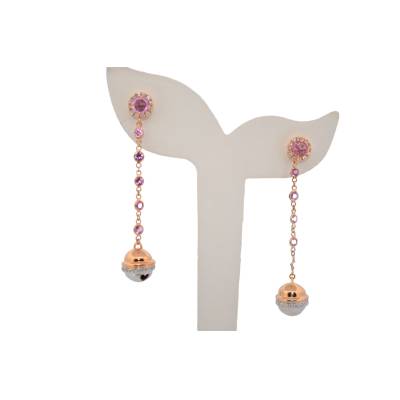 CERCEI LUNGI DIN AUR ROZ 18K CU DIAMANTE NATURALE SI CUART ROZ_105620