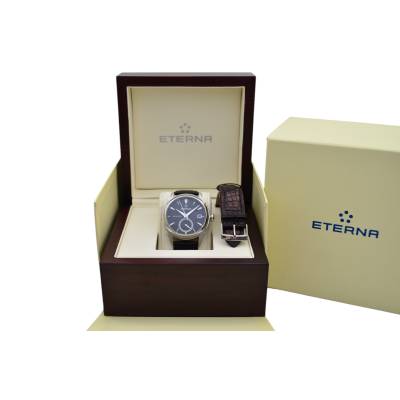 ETERNA LEGACY GMT MANUFACTURE 44MM STEEL BLACK DIAL AUTOMATIC REF: 7680.41