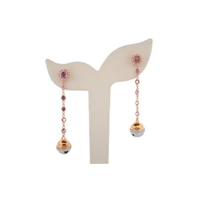 CERCEI LUNGI DIN AUR ROZ 18K CU DIAMANTE NATURALE SI CUART ROZ_105620