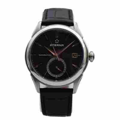 ETERNA LEGACY GMT MANUFACTURE 44MM STEEL BLACK DIAL AUTOMATIC REF: 7680.41