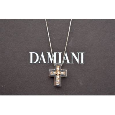 COLIER CU PANDANT DAMIANI DIN AUR ALB SI ROZ 18K CU DIAMANTE NATURALE